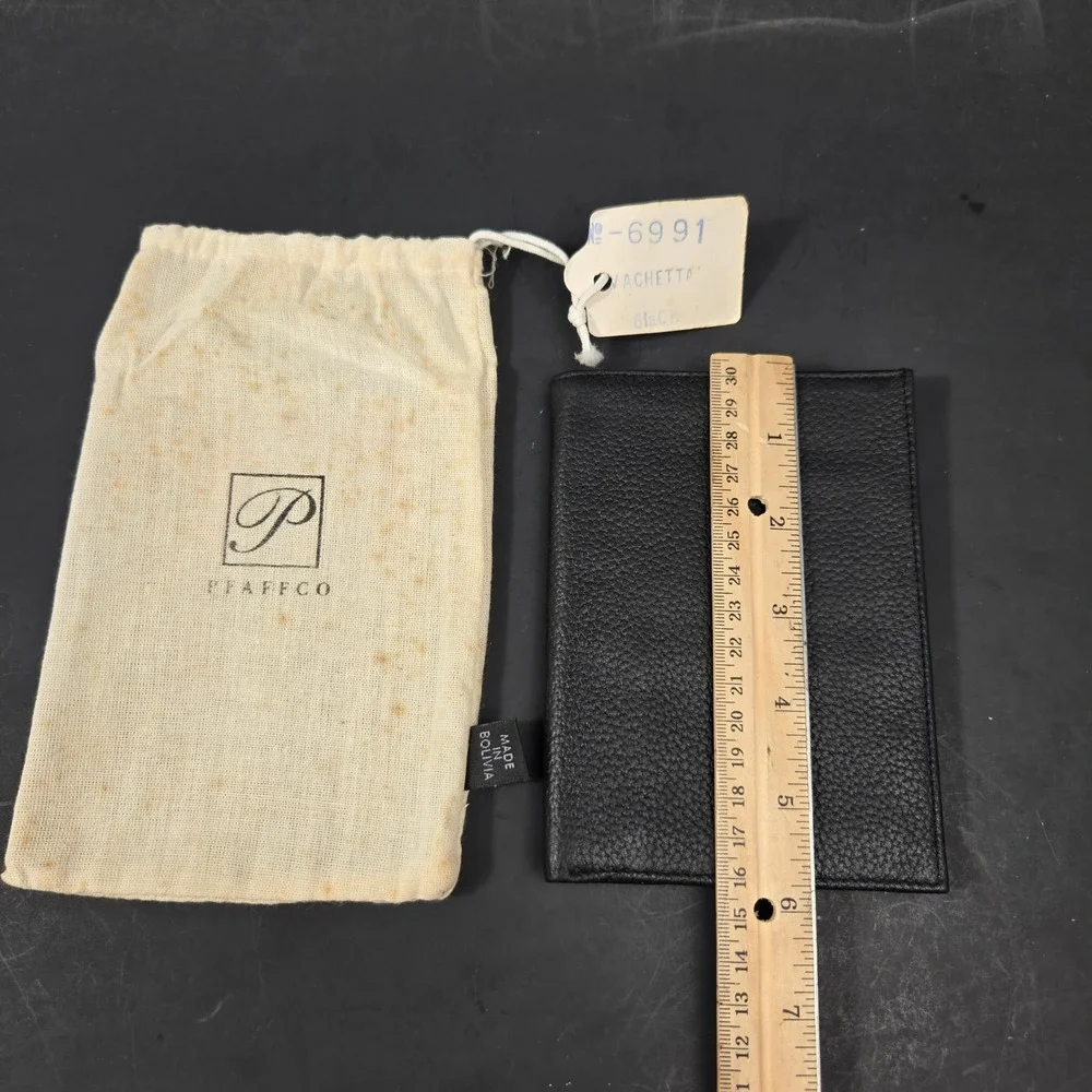 Vintage Pfaffco Vachetta Black Pebbled Leather Bifold Wallet with Dust Bag